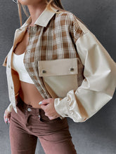 Snap Down Color Block Plaid Jacket Beige OutfitFlow